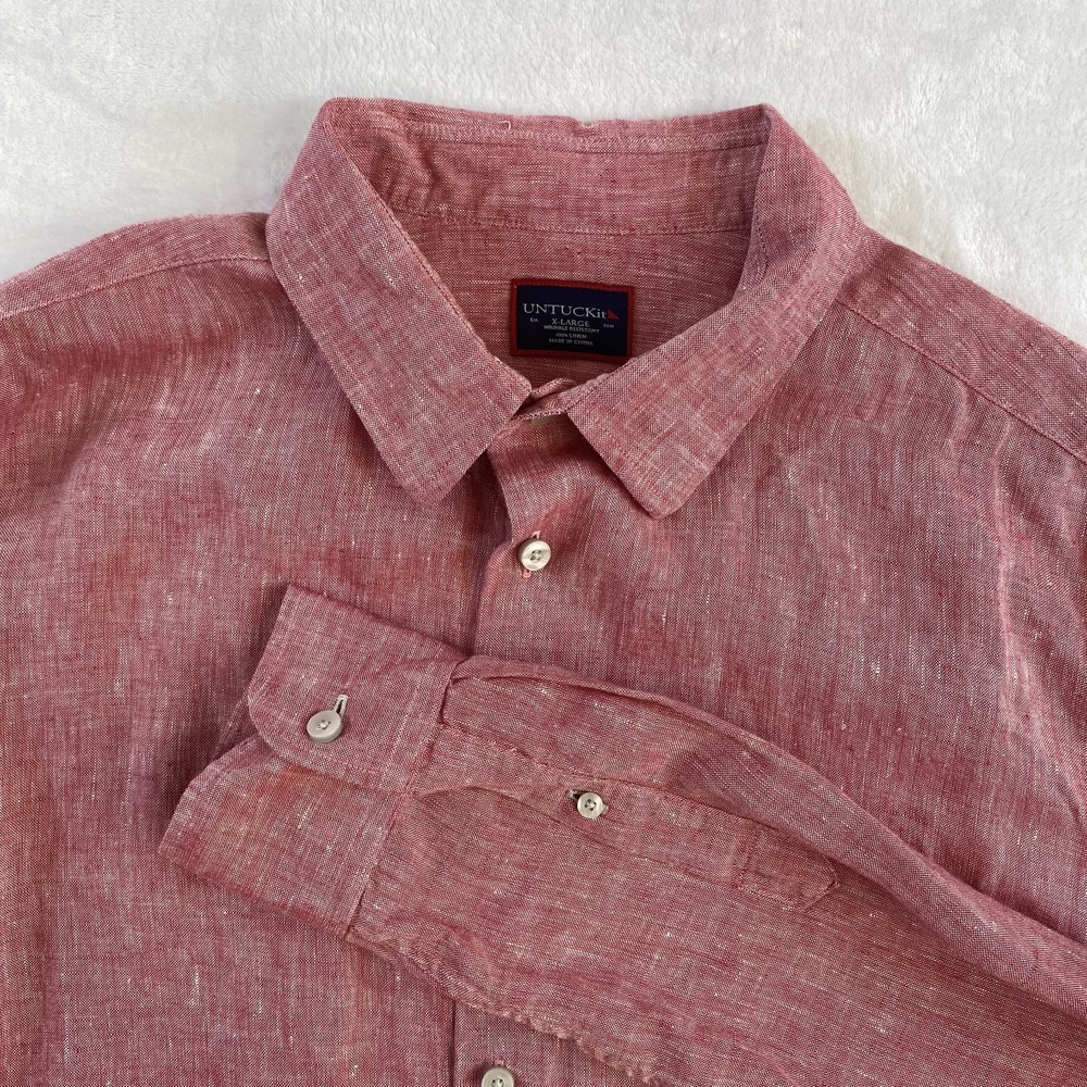 UNTUCKit Shirt Men's Sz XL Pink 100% Linen Long Sleeve Resort